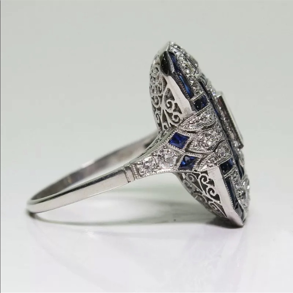 New Women’s 925 Silver Emerald Cut Sapphire Ring - Picture 3 of 6